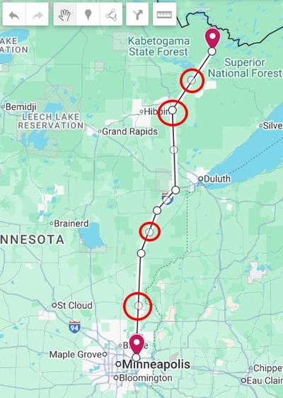 Dragging the circles on a line segment to add detail to the route
