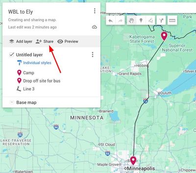 Selecting the Share action on a Google map