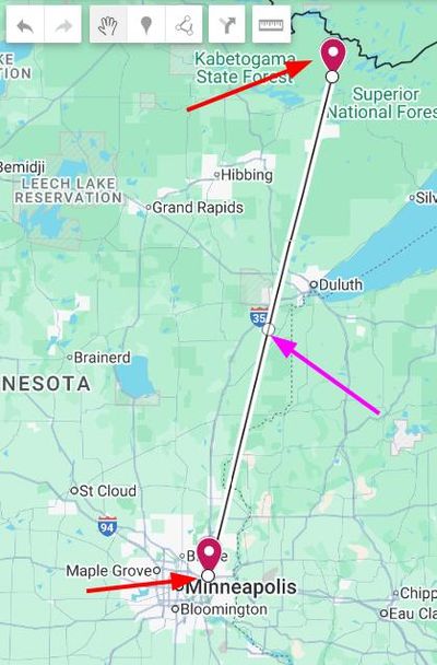 Clicking the start and end points of a route line